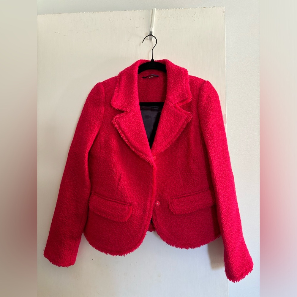 Boden Wool Tweed Crop Jacket in Fabulous Fuschia UK12